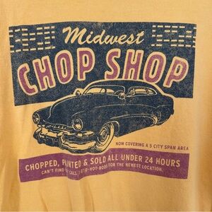 Fossil Brand Shirt Mens 2XL Yellow Midwest Chop Shop Graphic Car Cotton Tee Vtg